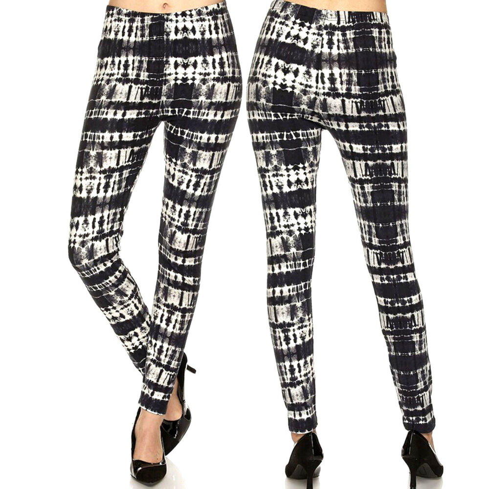 Print Leggings OS One Size Black Tie Dye Grunge Stretch Pants Skinny Womens New